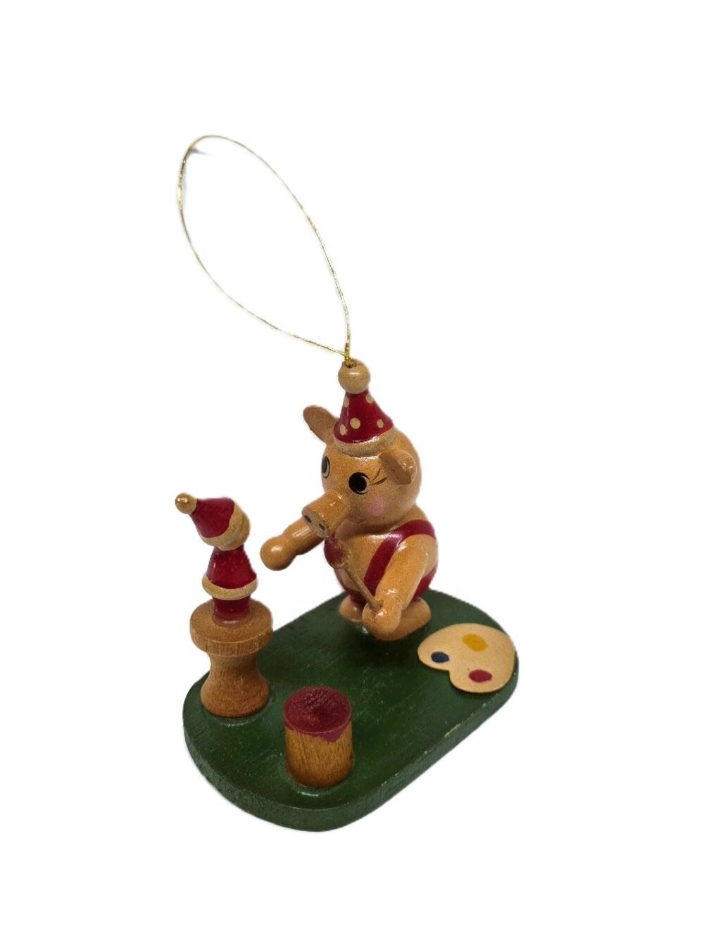 Vintage Russ Berrie Christmas Ornament Wood Pig Santa's Elf Toymaker Taiwan Made